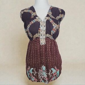 Free People Bohemian Blouse Floral Y2K Empire Waist Boho Peasant Poet Top SM